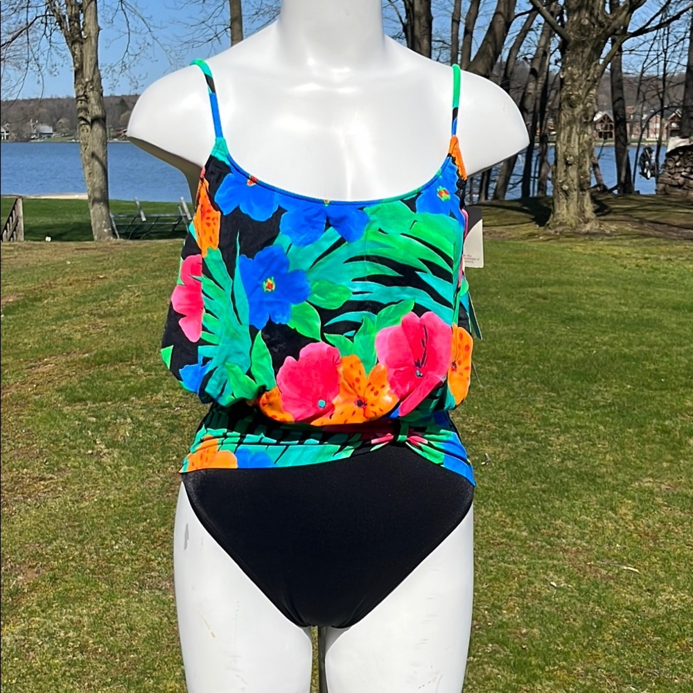 NWT vintage Sandcastle Swim Fit System tropical swimsuit 12